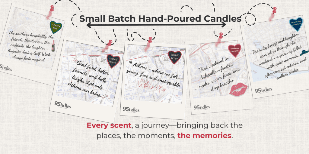 Hand-poured soy coconut candles from 95indies, displayed in a cozy setting to evoke warmth and artisanal craftsmanship.